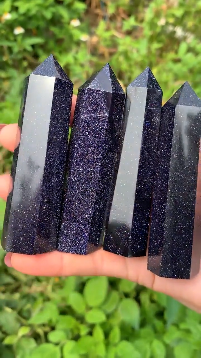3 ~ 4'' Blue Goldstone Point Obelisk Galaxy Space Crystal Tower