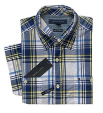 Tommy Hilfiger Men Short Sleeve Custom Fit Button Down Plaid Casual Shirt