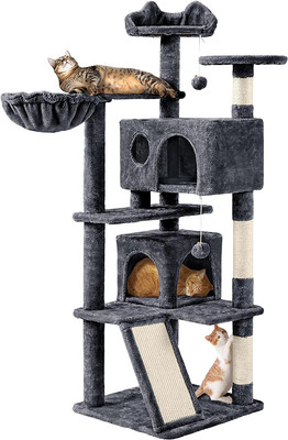 Kratzbaum, 144,5 cm mehrstöckiger Katzenkletterturm mit Sisal-Kratzbäumen, doppelt