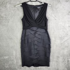 Womens ADRIANNA PAPELL Black Sleeveless Tiered Cocktail Dress V-Neck Size 14