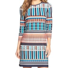 Eliza J Sz 6 Multi Color Long Sleeve Geometric Expo Zip casual Sheath dress