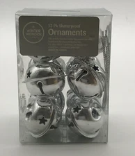 Christmas Winter Wonder Lane 12 Pack Shatterproof Ornaments Jingle Bells Silver