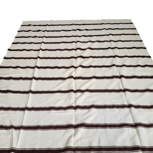 Old Vintage Handmade Moroccan Cream Rug Brown Stripes Berber Tribal Wool Carpet - Picture 11 of 24