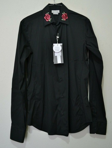 ZARA MAN BLACK SHIRT WITH EMBROIDERED 