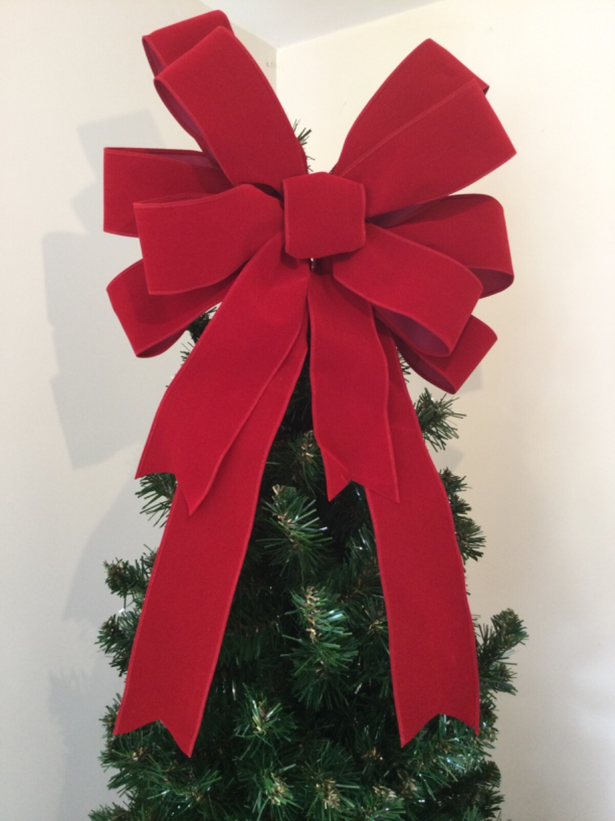 Large Luxury Red velvet handmade Christmas wired ribbon Bow tree topper