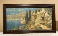 Large Antique 14x28” Litho Print “Under Italian Skies” W/Original Frame & Glass