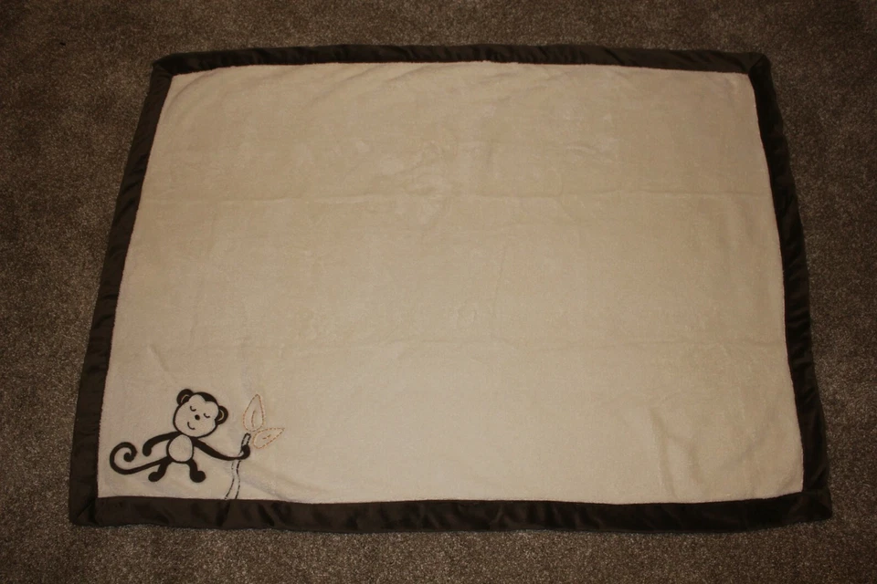 Nojo Cream Ivory Brown Monkey Baby Blanket Infant Boys Soft Fleece Lovey RARE - Image 2 of 4