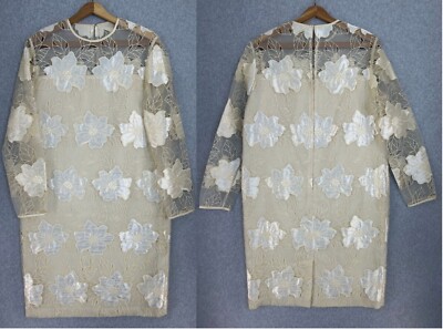 Anne Crimmins For Umi Collections Dress Size 12 Ivory Floral Embroidered Lace