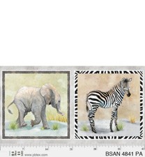 Baby Safari Animal Cotton Quilt Fabric P B 4841 Block Panel Elephant Zebra 24x44