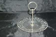 Stuart Crystal 8" Cake Stand with Satin Finish Stainless Handle Flowers Foliage