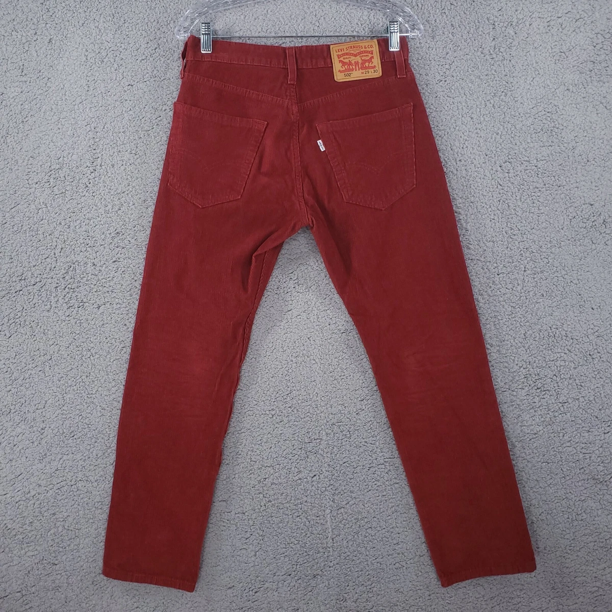 Levis 502 Regular Taper Corduroy Red Jeans Pants Stretch Mens 29x28