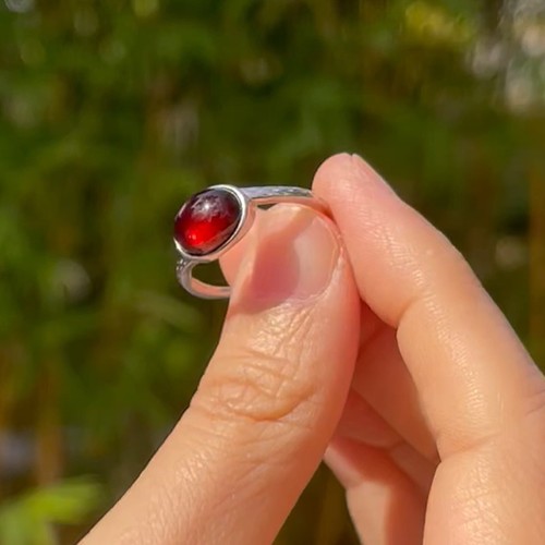 Cherry Amber Oval Ring 925 Silver Handmade Adjustable Band for Women Gift - Picture 6 of 9
