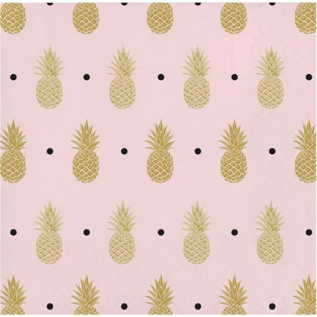 GOLDEN PINEAPPLE BEVERAGE NAPKINS PARTY TABLE DECORATION LUAU HAWAIIAN TROPICAL  - Image 2 of 3