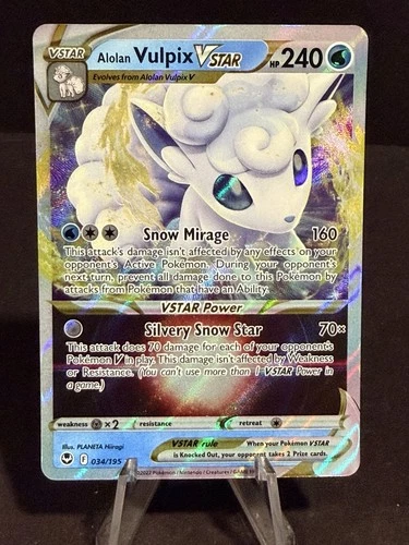 Alolan Vulpix VSTAR 034/195 Holo VSTAR Rare Silver Tempest Pokemon Holo NM