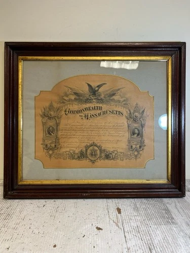 State of Massachusetts 1867 Civil War Service Certificate Soldier Veteran Frame