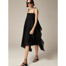 J. Crew Organic Cotton Handkerchief Hem Midi Dress Black Size XS Eyelet Pintuck