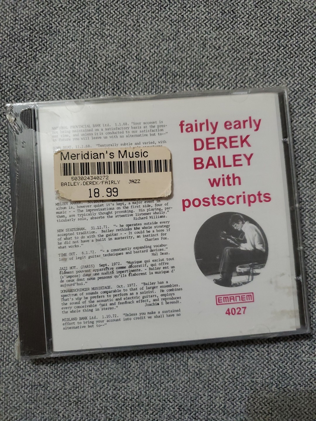 RARE! DEREK BAILEY WITH POSTSCRIPTS FAIRLY EARLY JAZZ CD UK PRESS FACTORY SEALED