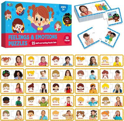 Feelings & Emotions Puzzle Cards, 50PCS Puzzles with Different Moods-Learn to Id