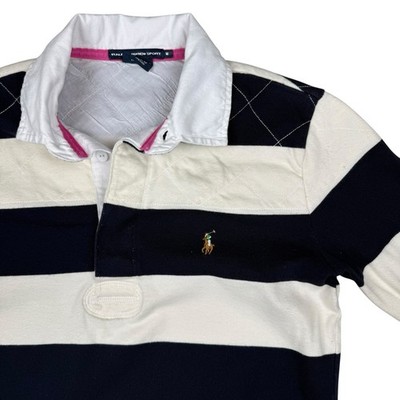 Vintage Y2K Polo Ralph Lauren Sport Rugby Shirt Youth Medium Striped Preppy