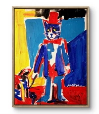 Original Art Cat Walkin Dog 14x11 Figurative Abstract Expressionist Art Painting