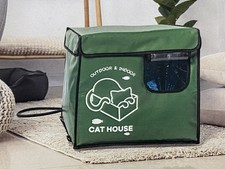 Indestructible Cat House Small Green Outdoor W/ Two-Sided Escape Door Insulated