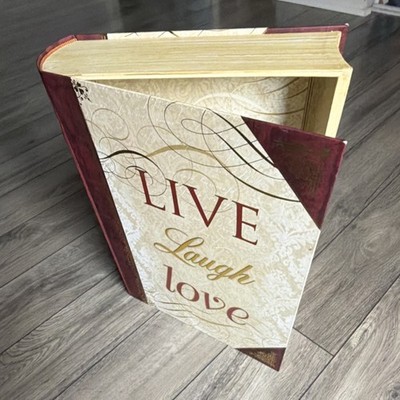 Punch Studio Live Laugh Love Vintage Damask Book Box Beige Red Gold