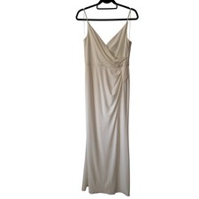 Adrianna Papell Women 8 Jersey Rouched Maxi Gown Side Slit Draped Bridal Formal