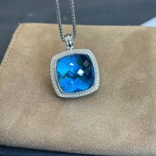 David Yurman Blue Topaz Albion Pendant 20mm Sterling Silver 18 inches Necklace