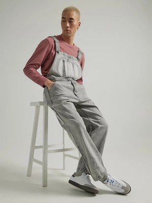 Lee Men's Paneled Bib Denim Overalls All Sizes Classic Design Grey
