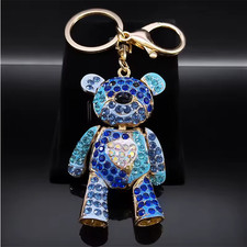 Colorful Teddy Bear Blue Rhinestone Bling Keychain Bag Charm New