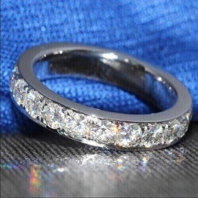 2,50 ctw Rundschliff Moissanit Ewigkeit Band Ehering 14K Weißgold plattiert