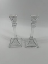 Pair of Glass Candle Stick Holders 8 In Tall Clear Glass
