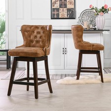 Holmes Tufted Swivel Counter Height Barstool, Tan Faux Leather