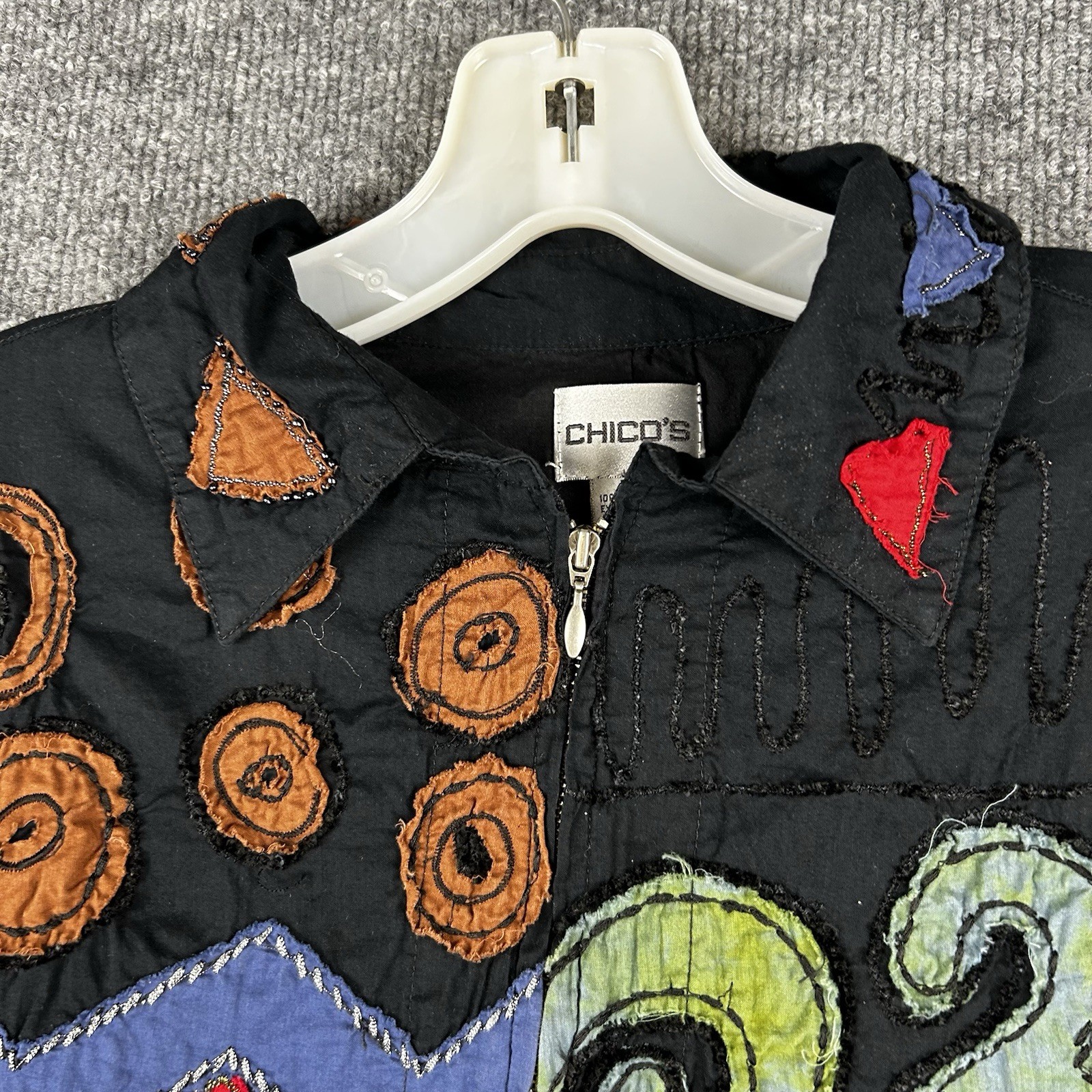 Chicos Jacket Womens 1 Boho Patchwork Cotton Embr… - image 6