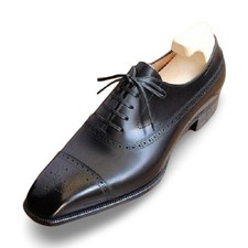 Handmade Black Oxford Lace Up Genuine Leather Cap Toe Dress Office Shoes For Men
