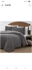 FRYE Queen Comforter Gray Faux Fur 90x98in Luxury Cozy