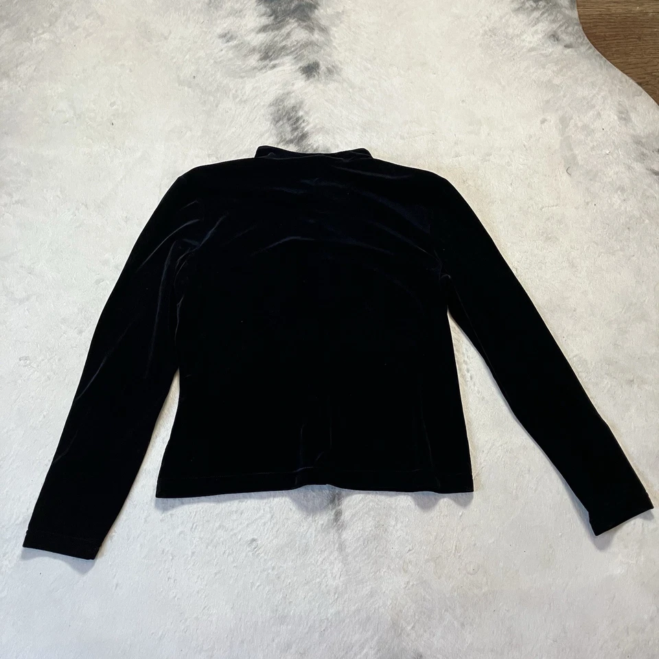 Camisa Saks Fifth Avenue feminina tamanho grande preta veludo nó tecido botões vintage - Imagem 4 de 4