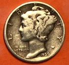 1939  Mercury Dime,  90% Silver