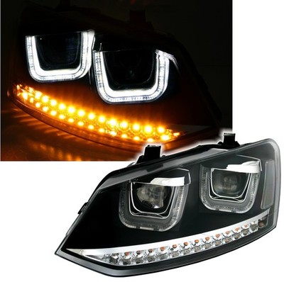 Scheinwerfer für VW Polo 6R 6C LED Lauflicht Blinker Tagfahrlicht Look Schwarz