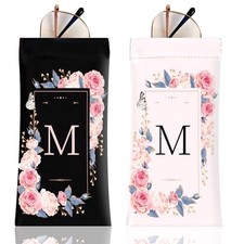 2Pcs Initial Letter Sunglass Eyeglass Glasses Case Soft PU Leather Letter M