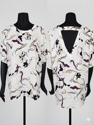 Halogen Womens Abstract Print V-Back Short Sleeve Top - White/Multi