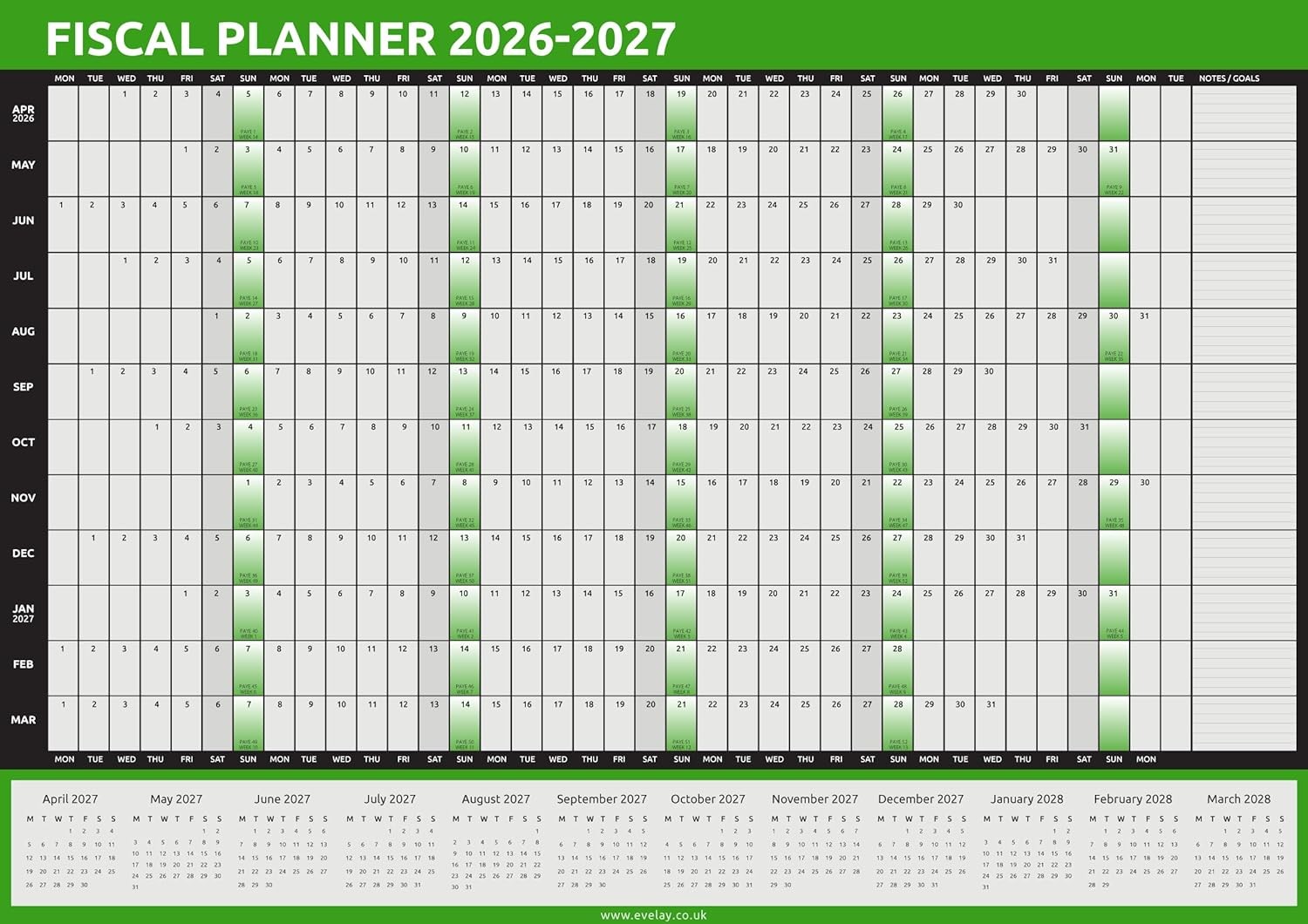 2026 2027 Wall Planner A1 - Fiscal Academic Calendar Size 84cm x 59cm - Full Ye