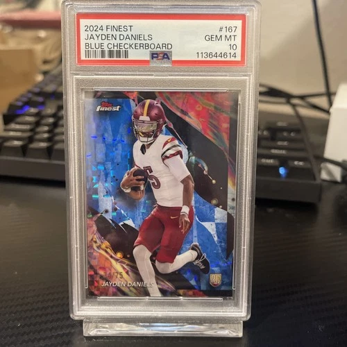 JAYDEN DANIELS 2024 Topps Finest #167 BLUE CHECKERBOARD 52/75 RC ROOKIE PSA 10