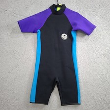 Shark Skins USA Shorty Wetsuit Swimsuit Dive Skin Size L Purple Teal Back Zip