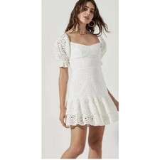 ASTR THE LABEL Roseville White Pointelle Eyelet Mini Dress Bridal Ruffle Size M