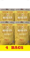 4x Halls ECONOMY BAG Honey Lemon Cough Throat Relief 280 Drops SUGAR FREE 4 BAGS