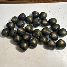 Lot of 26 Charcoal Grey Silky Gold Pearlesque Swirl 1 Inch Beads Unk Material