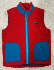 PATAGONIA Kids Fleece Vest Size L Retro-X Color Block Zip Sleeveless Red Blue