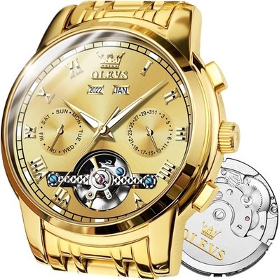 OLEVS Automatic Watch(No Battery Required) Men's Wrist Watches Self-Wind Gold 