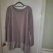 LOGO Lounge by Lori Goldstein French Terry Top with Charmeuse Hem W/  Pockets 3X